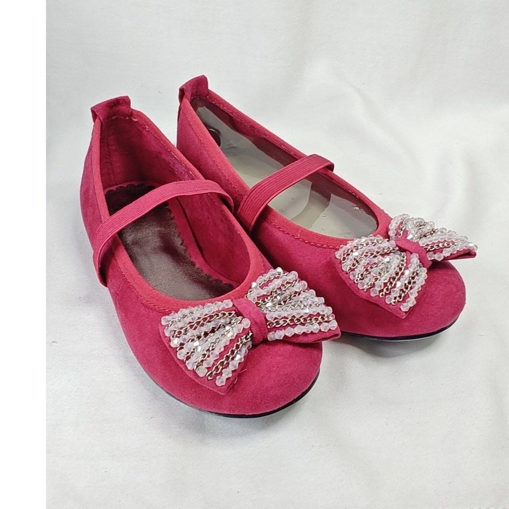 Stuart Weitzman Bella Strap Flats Fuchsia Pink Beaded Bow Mary Jane 9 Kids New
